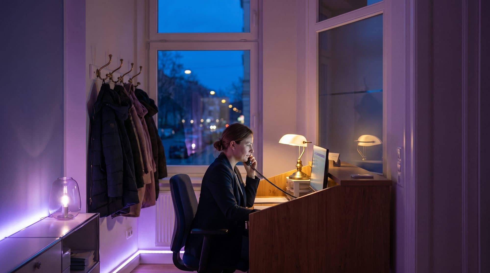 Recepcionista al teléfono en un consultorio
